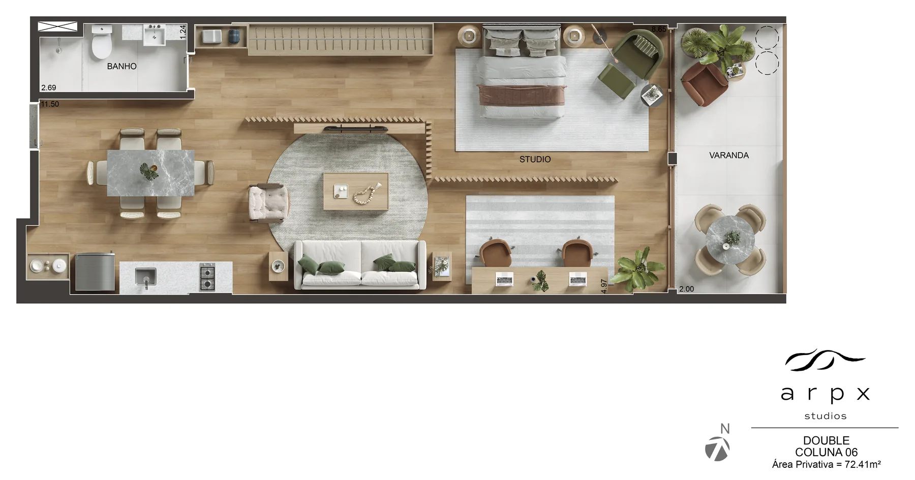 Planta humanizada de um double studio do ARPX