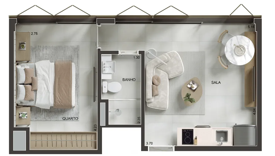 Planta humanizada: apartamentos brise de 37 m² do Arti
