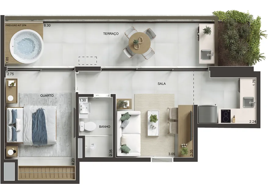 Planta humanizada: coberturas lineares de 48 a 65 m² do Arti