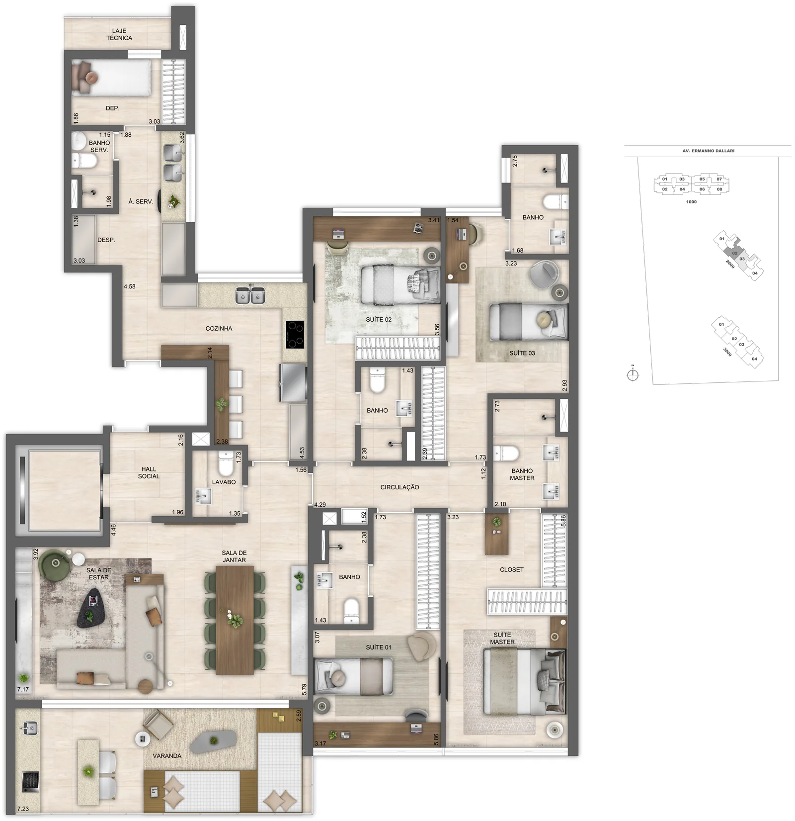 Planta: 4 suítes · Atlântico 2.000, 175,87 m²