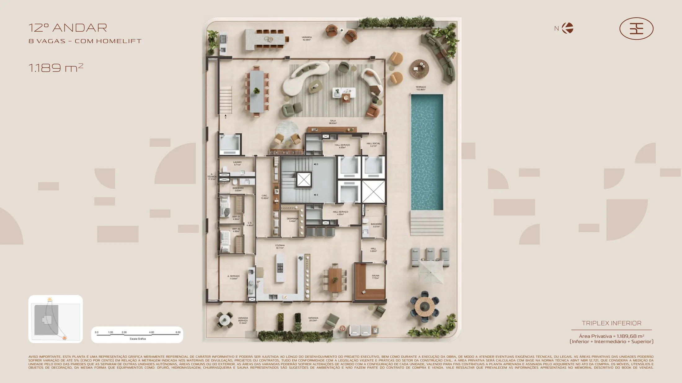 Planta do Atto: Penthouse triplex · 12º ao 14º
