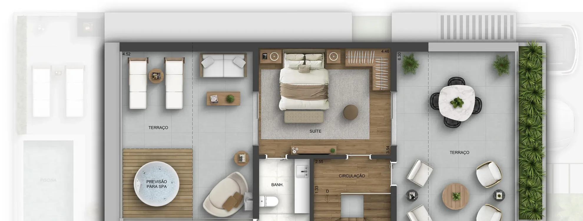 Planta do pavimento multiuso de uma casa do Barra Home Design