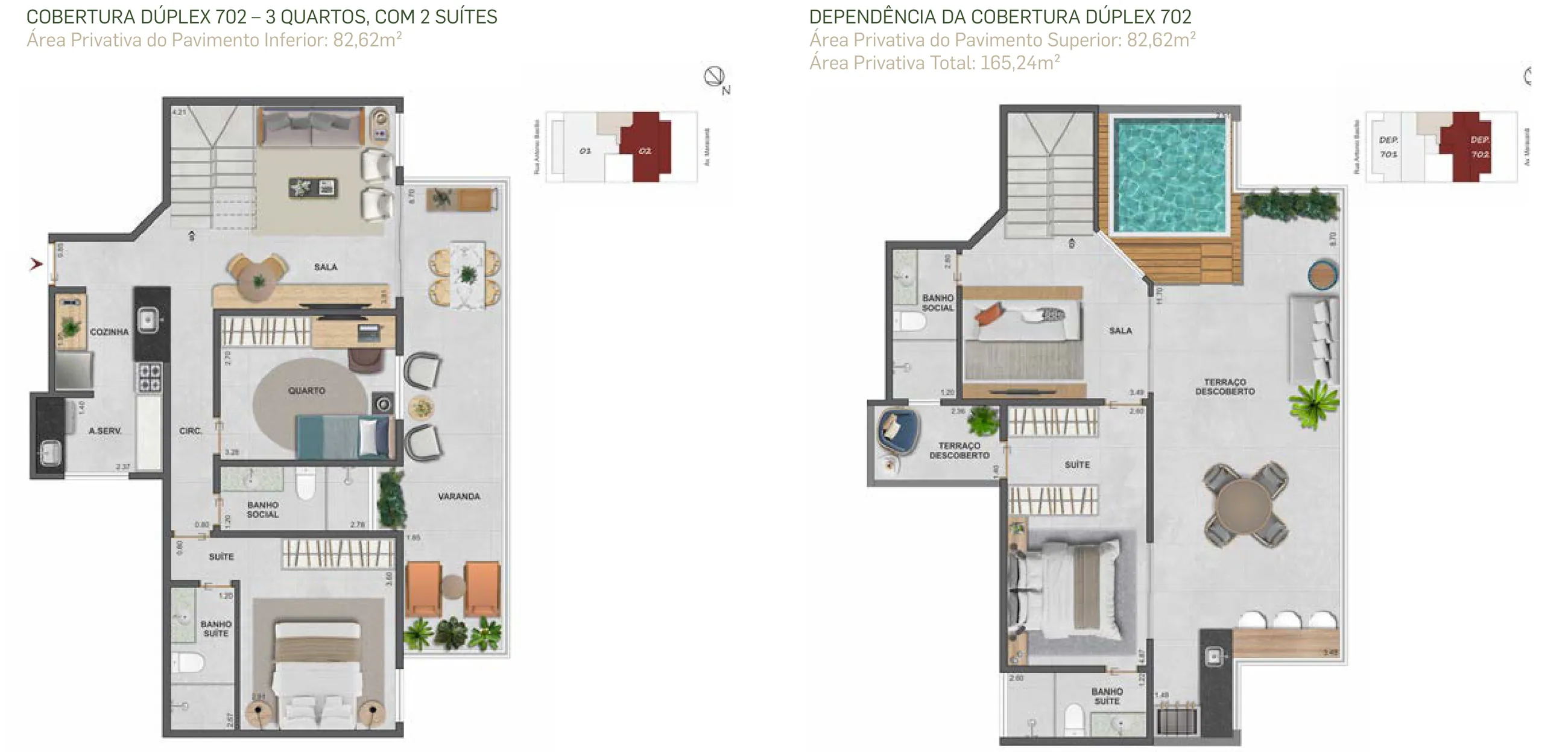 Planta humanizada: cobertura duplex de 3 quartos do Basílio