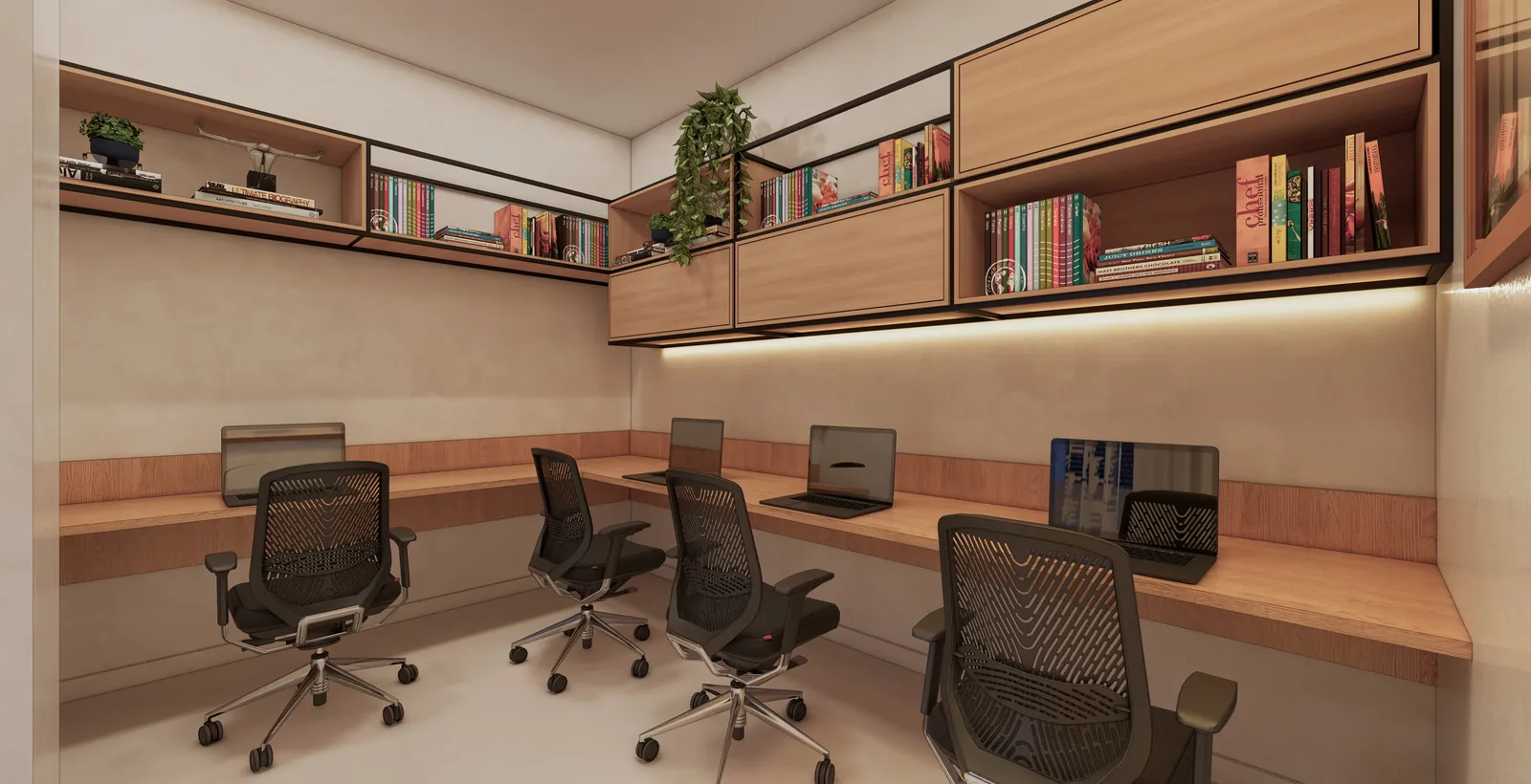 O coworking do Carioca Lapa, com bancadas e cadeiras de escritório