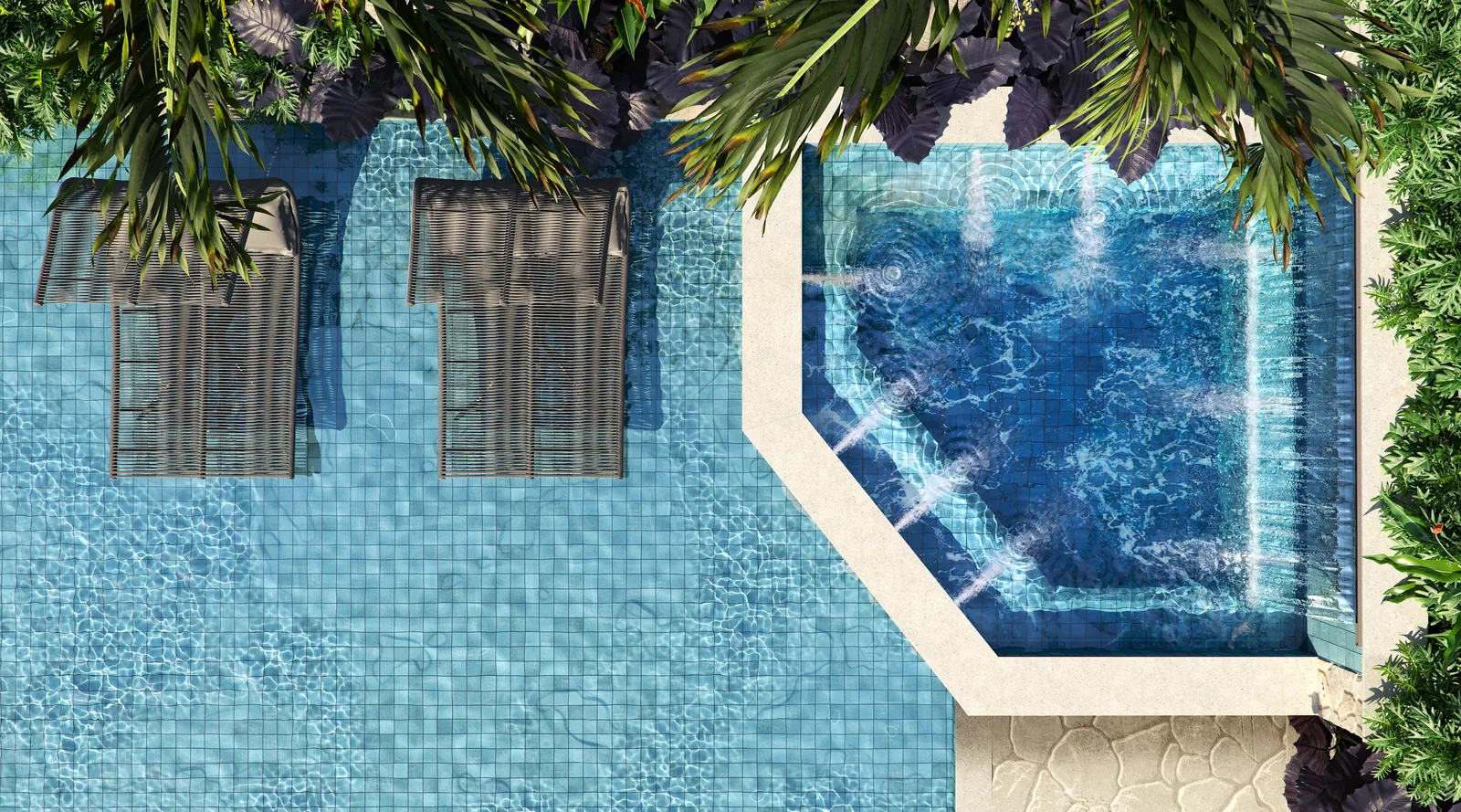 Hidromassagem redonda ao lado da piscina