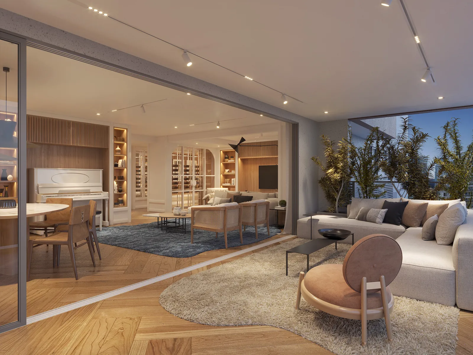 Living de um apartamento de 4 suítes do Concept