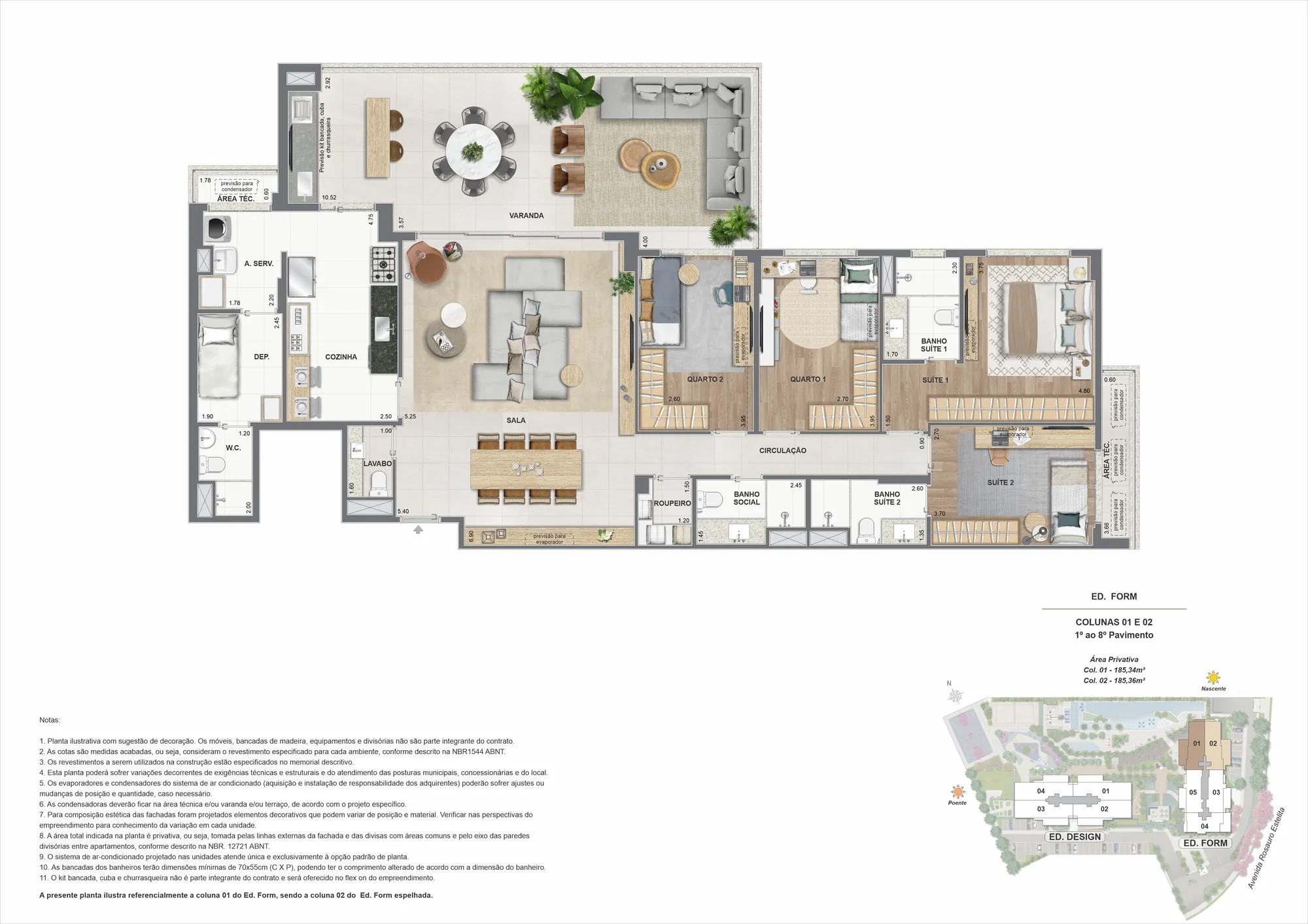 Planta humanizada: 4 quartos de 185 m² do Concept