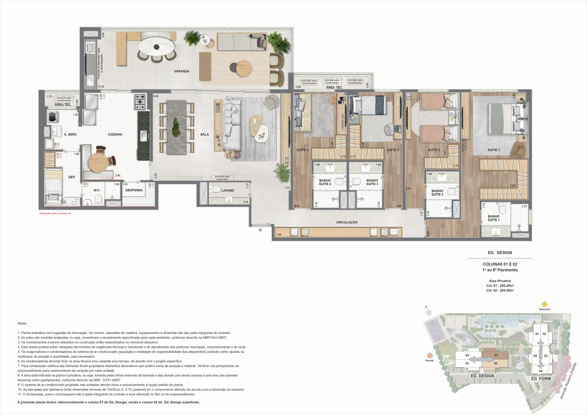 Planta humanizada: 4 suítes de 204 a 206 m² do Concept