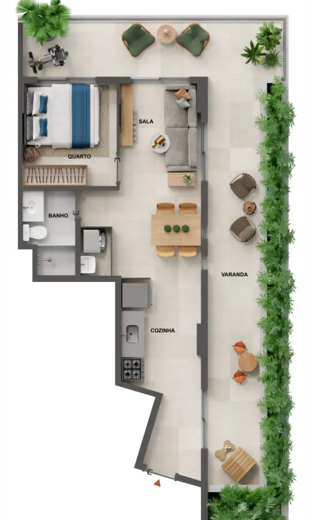Planta humanizada: 1 quarto de 74 m² do Cores da Tijuca