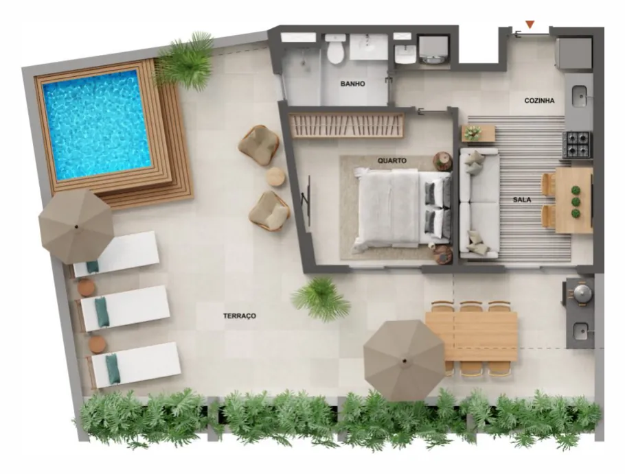 Planta humanizada: garden de 1 quarto do Cores da Tijuca