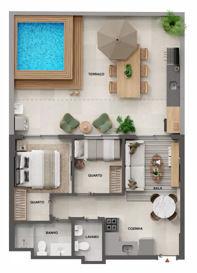 Planta humanizada: garden de 2 quartos do Cores da Tijuca