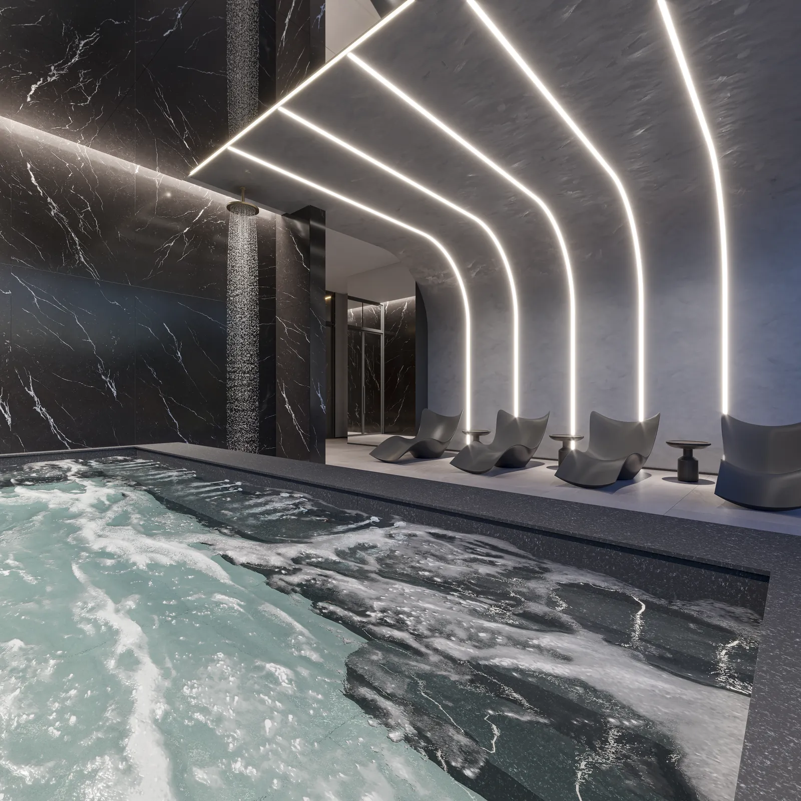 O spa do Coupé Tower, com piscina coberta e espreguiçadeiras