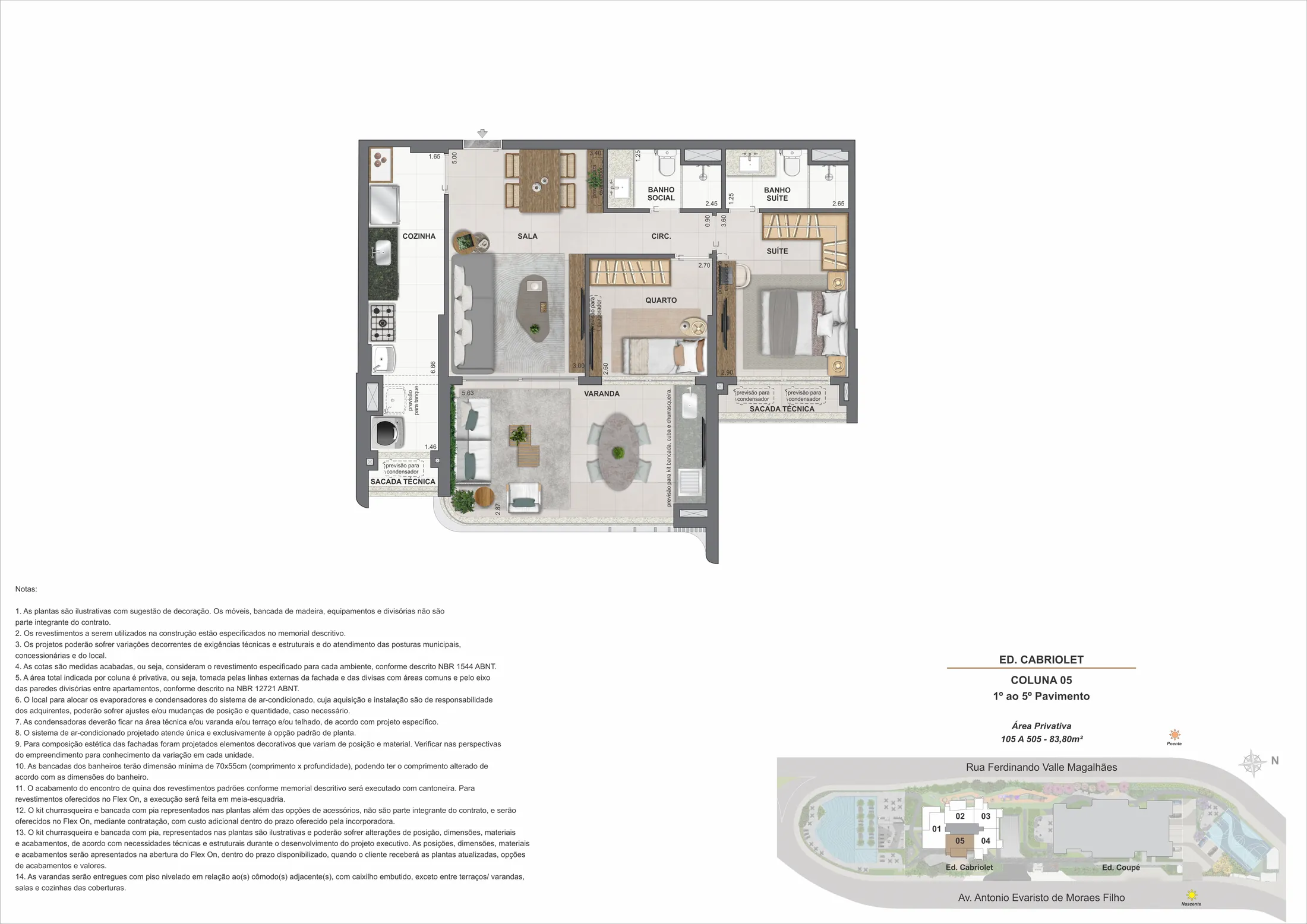 Planta humanizada: 2 quartos de 84 a 88 m² do Coupé Tower