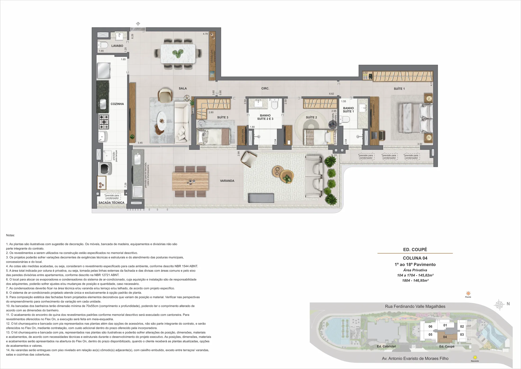 Planta humanizada: 3 suítes de 146 m² do Coupé Tower