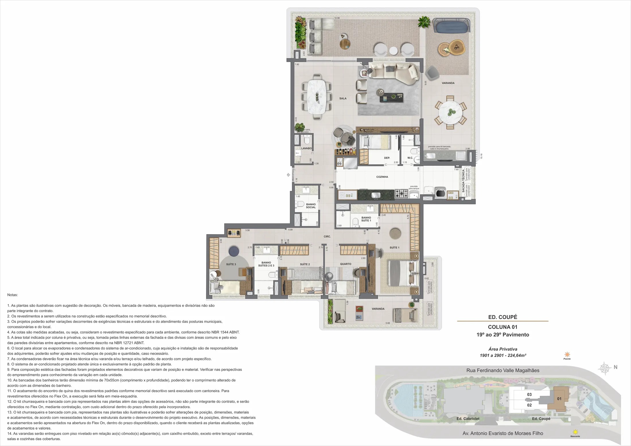 Planta humanizada: 4 quartos de 225 m² do Coupé Tower
