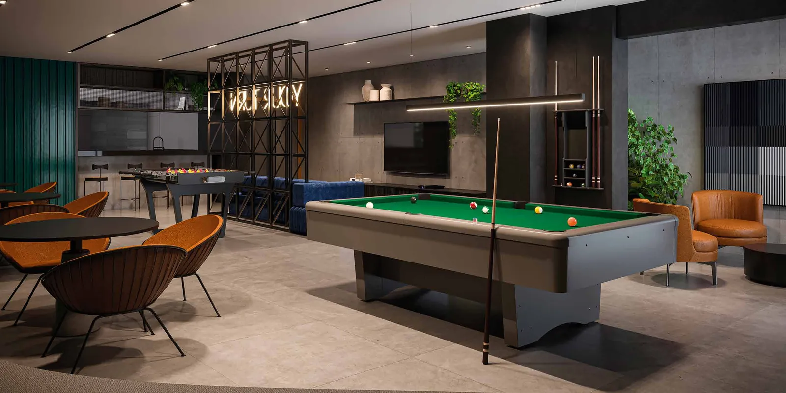 O pool bar do Easy, com balcão e mesa de sinuca