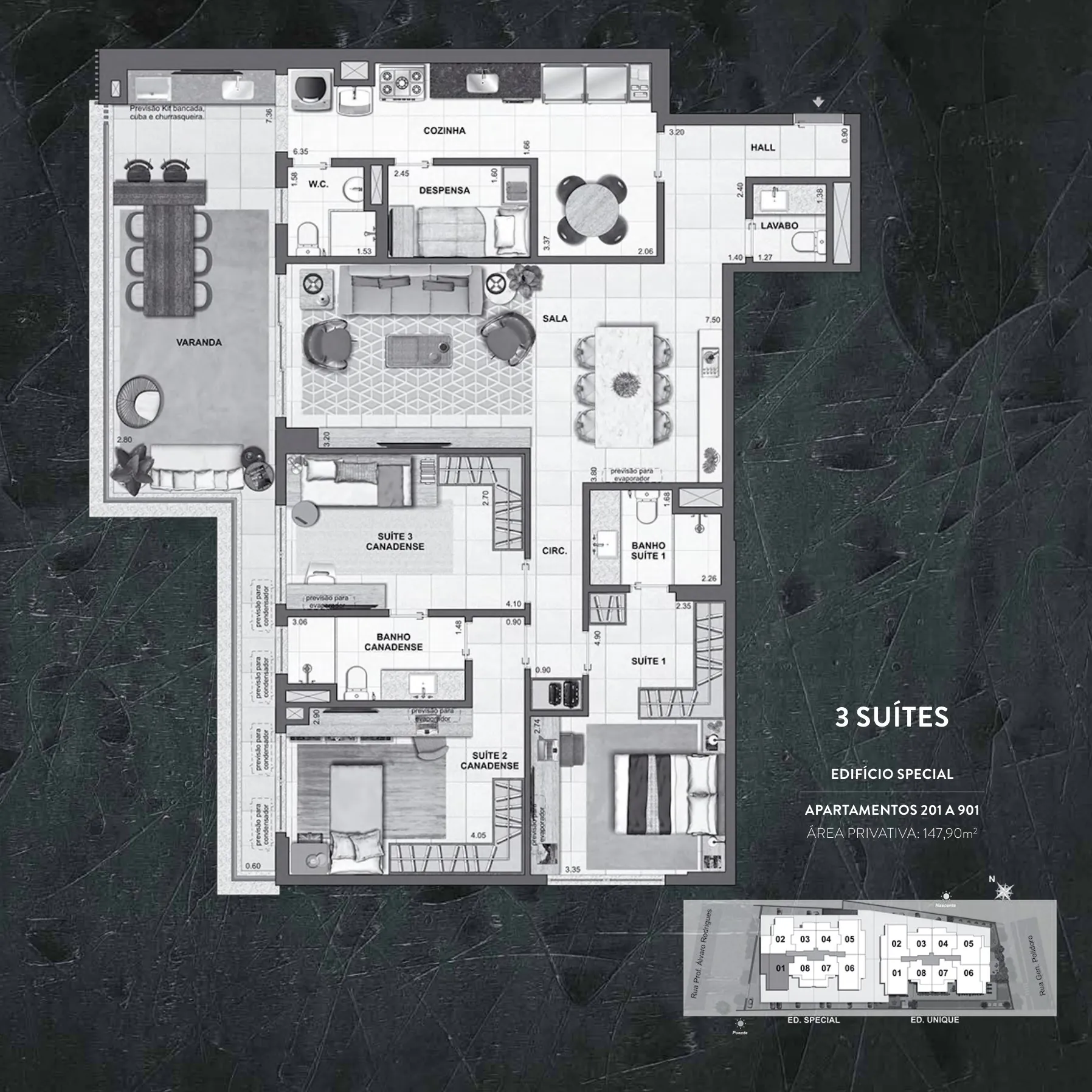 Planta humanizada: 3 suítes de 148 m² do Easy Botafogo