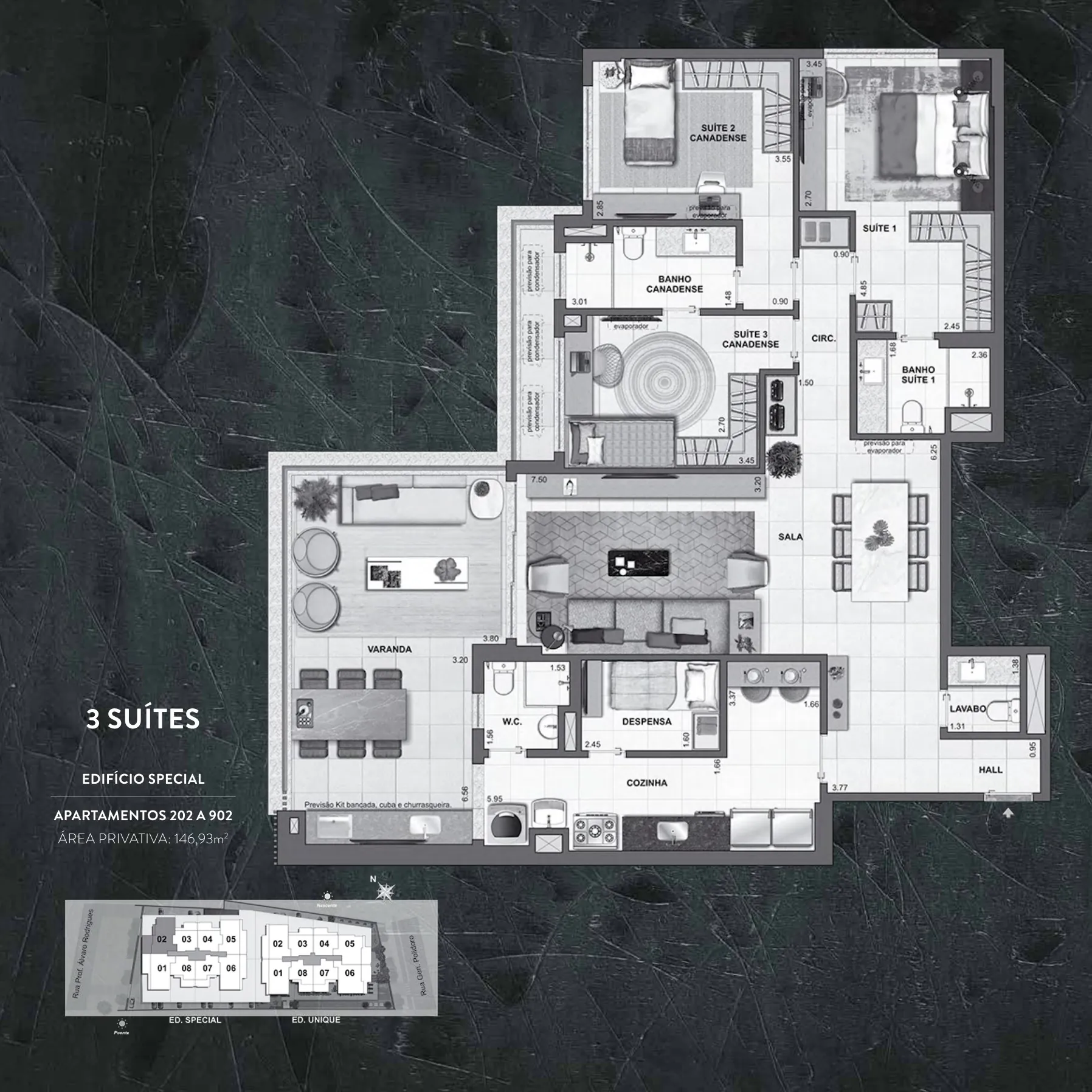 Planta humanizada: 3 suítes de 147 m² do Easy Botafogo
