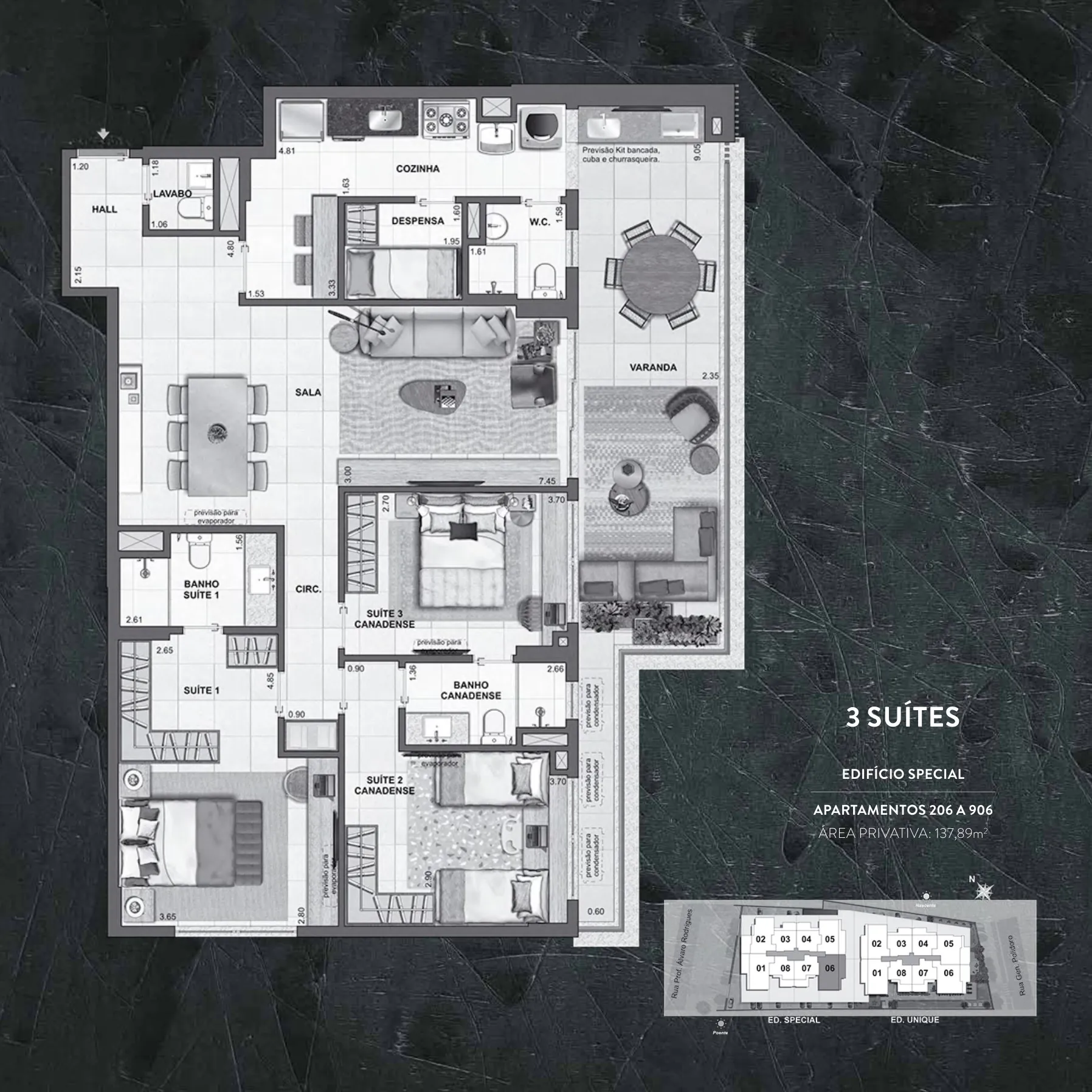 Planta humanizada: 3 suítes de 138 m² do Easy Botafogo