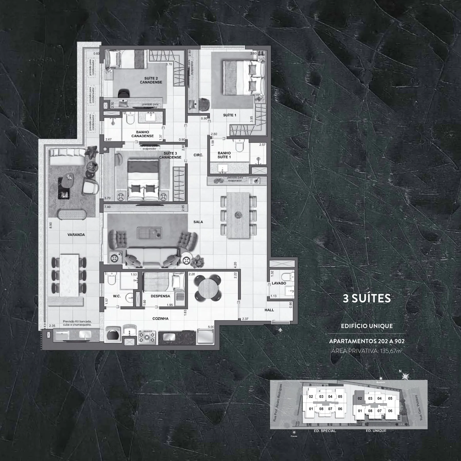 Planta humanizada: 3 suítes de 136 m² do Easy Botafogo