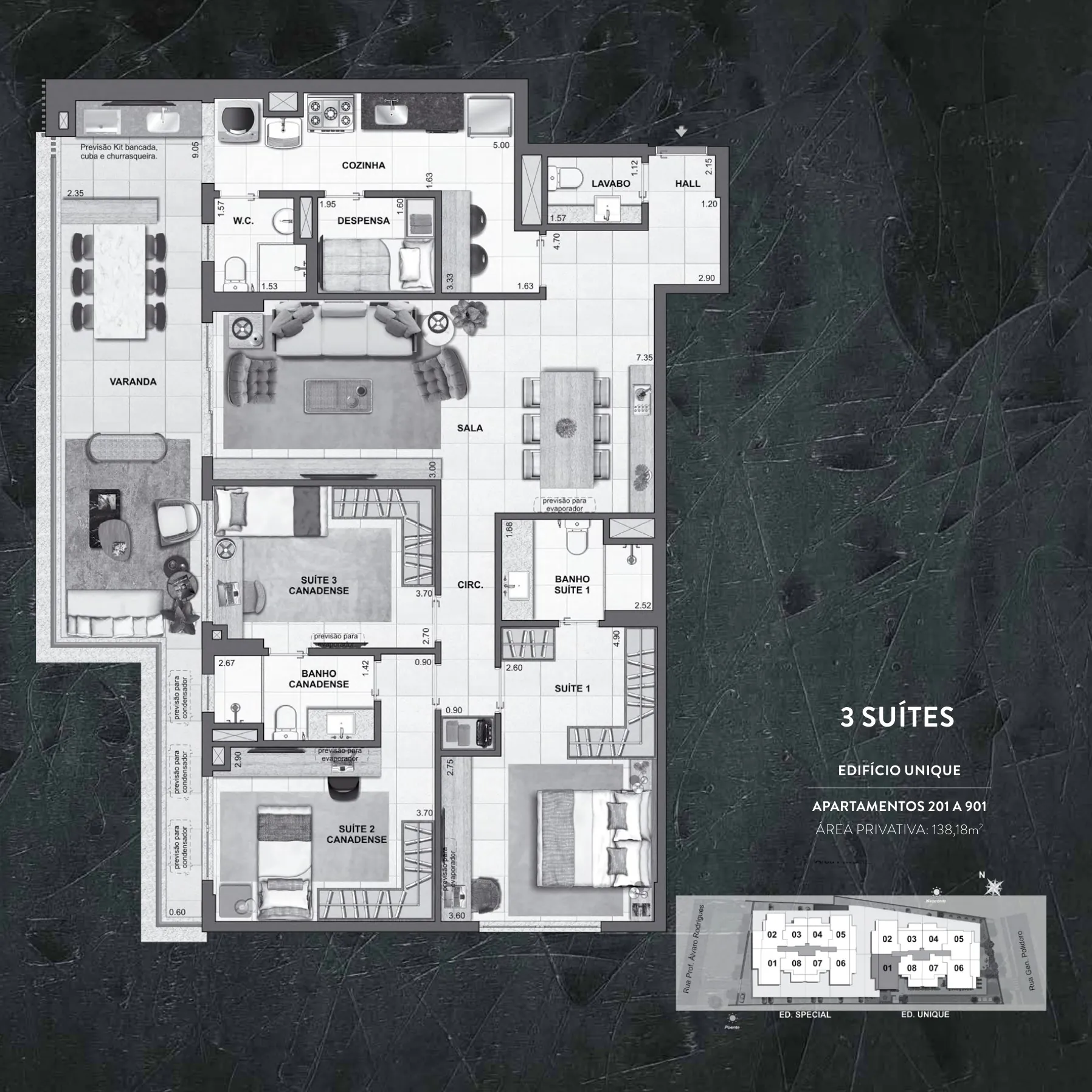 Planta humanizada: 3 suítes de 138 m² do Easy Botafogo