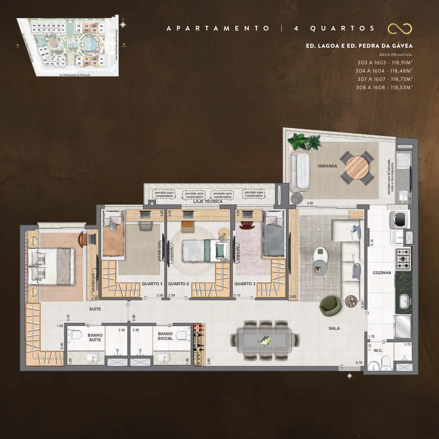 Planta humanizada: 4 quartos no lagoa do Endless