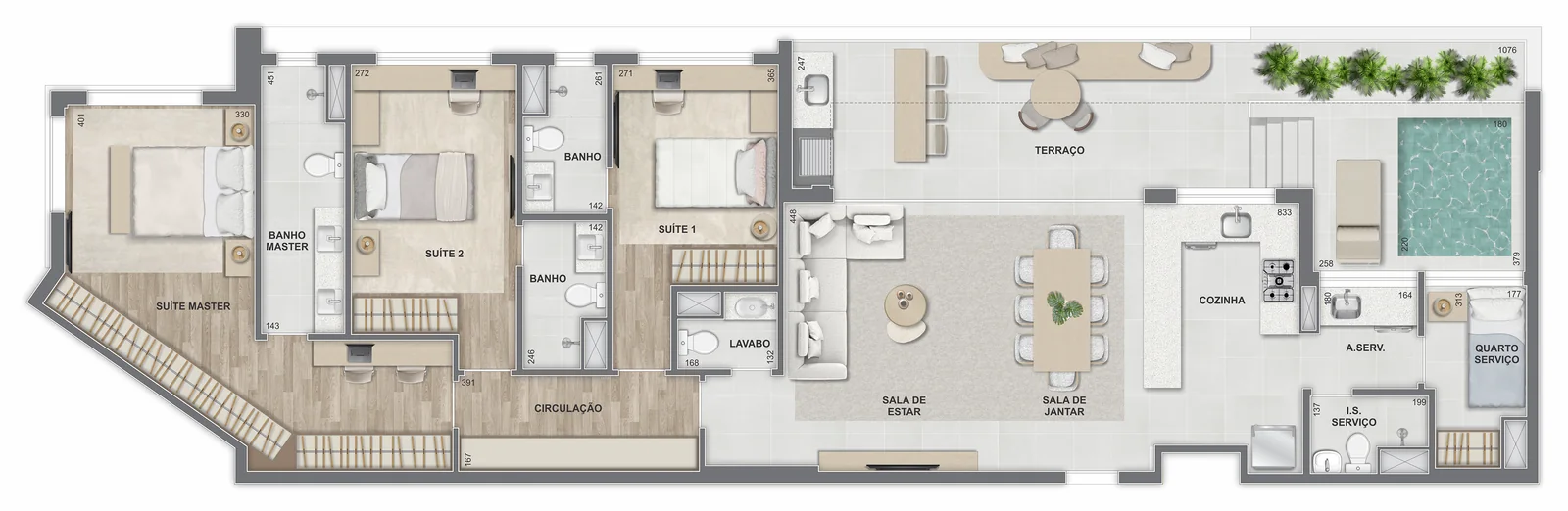 Planta: Cobertura linear · 162,96 m²