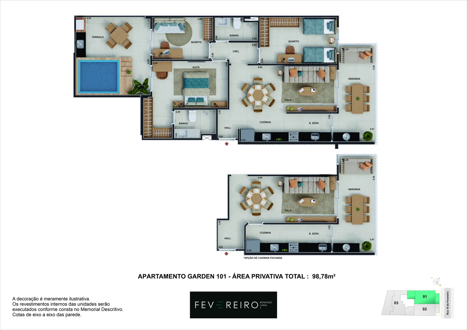 Planta humanizada: Garden 101 · 98,78 m²