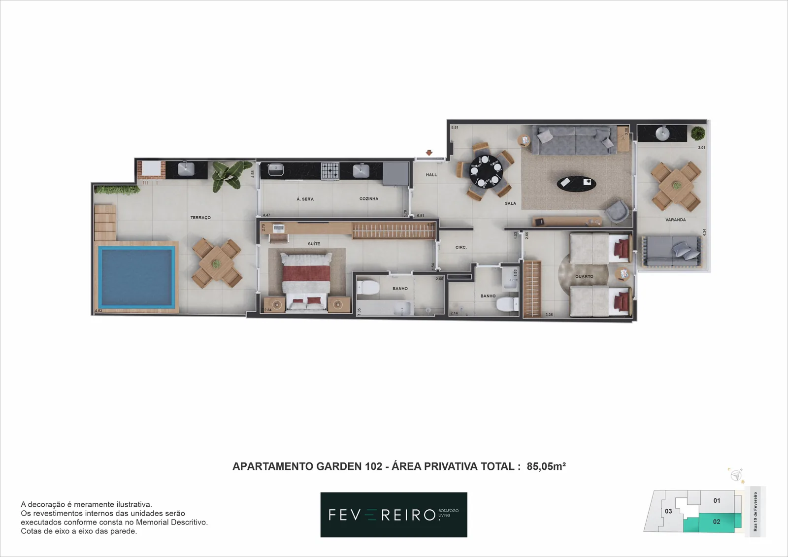 Planta humanizada: Garden 102 · 85,05 m²