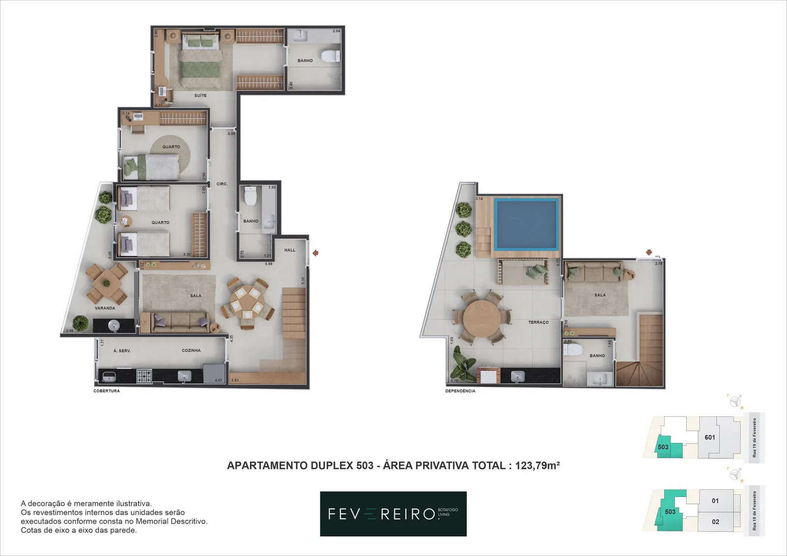 Planta humanizada: Cobertura duplex 503 · 123,79 m²