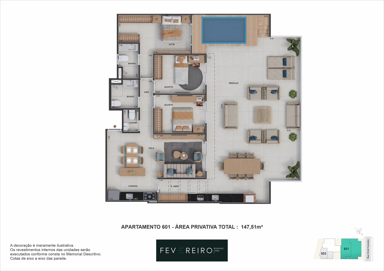 Planta humanizada: coberturas com piscina do Fevereiro