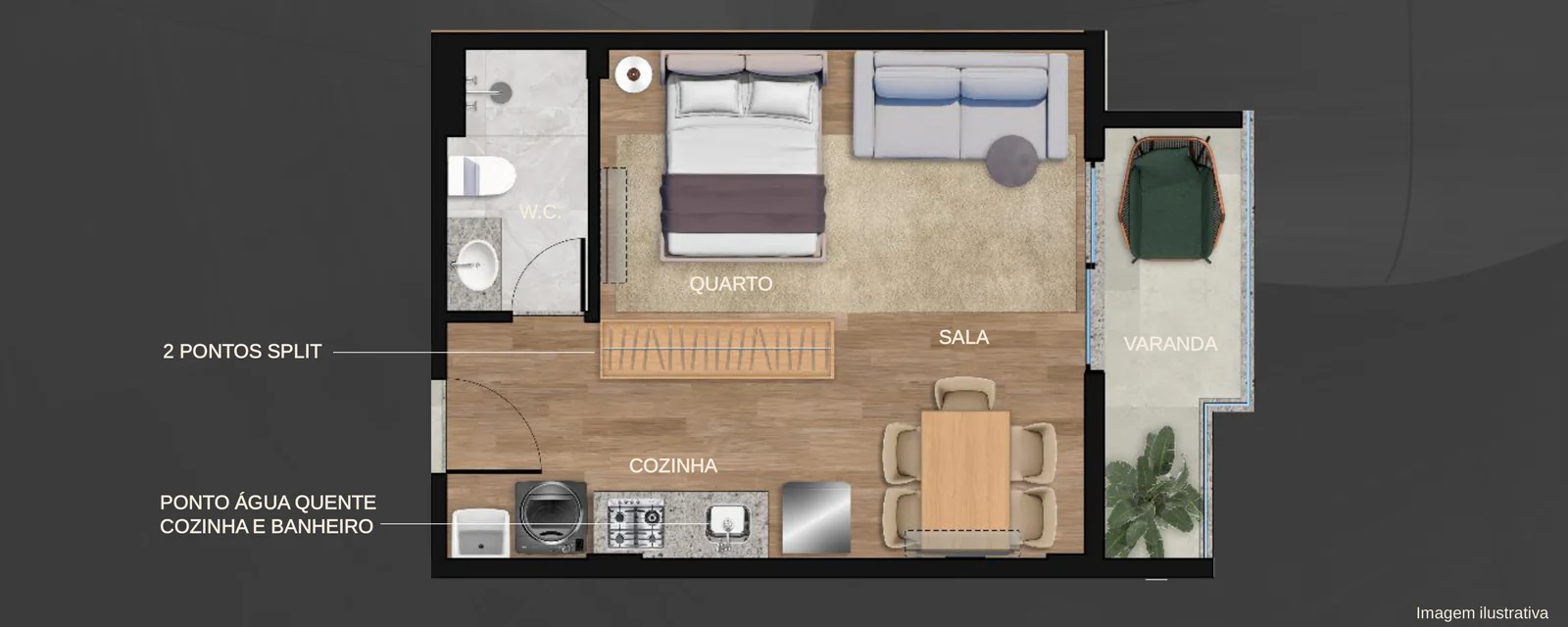 Planta humanizada: Studio · 35,50 m²
