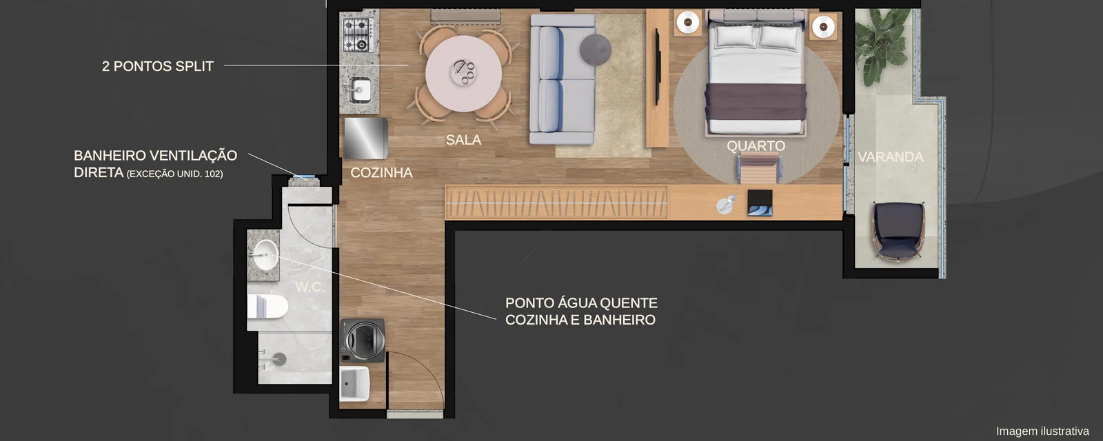 Planta humanizada de studios do Gabizo 48