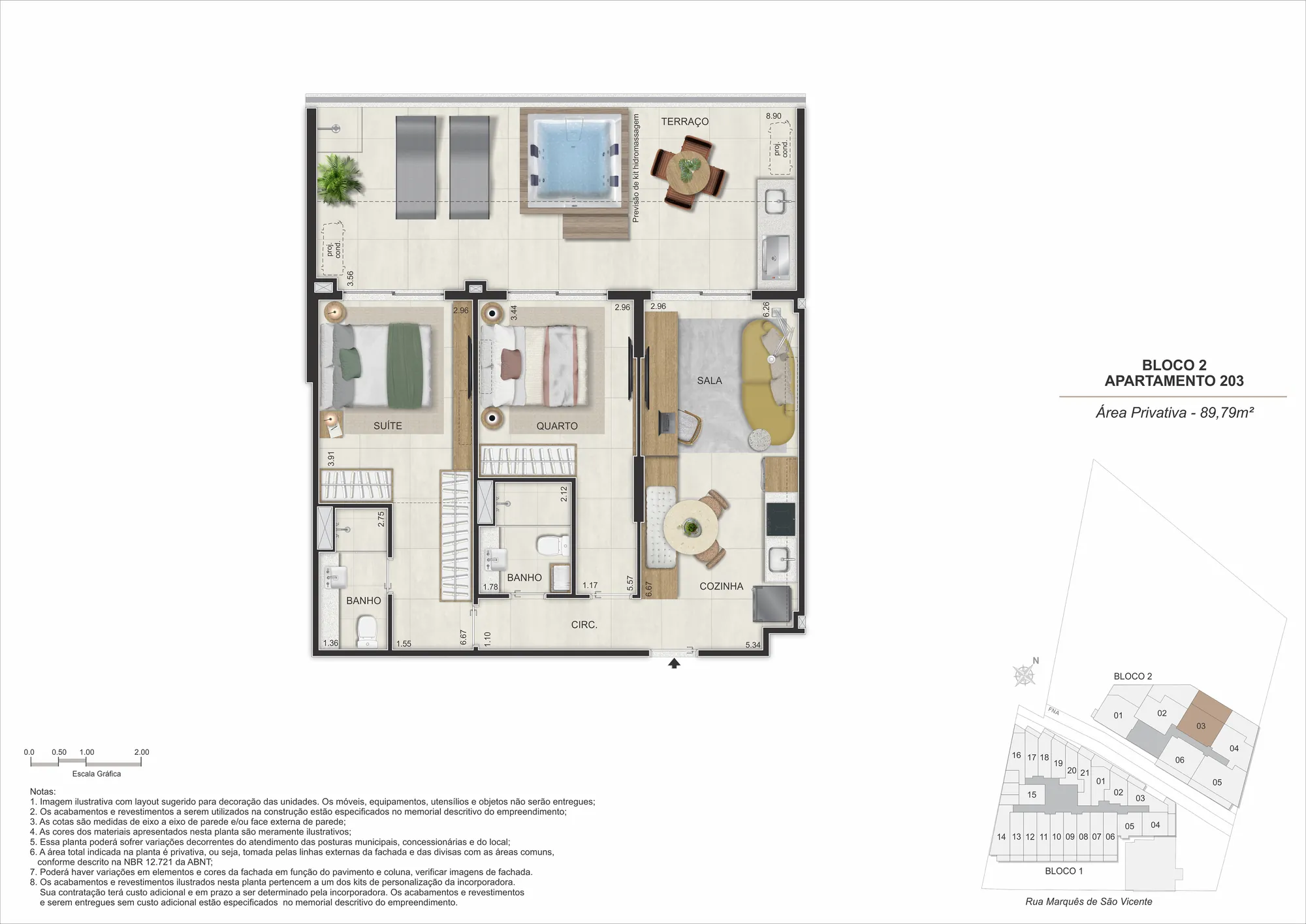 Planta humanizada: up garden de 2 quartos, 90 m² do Gaví