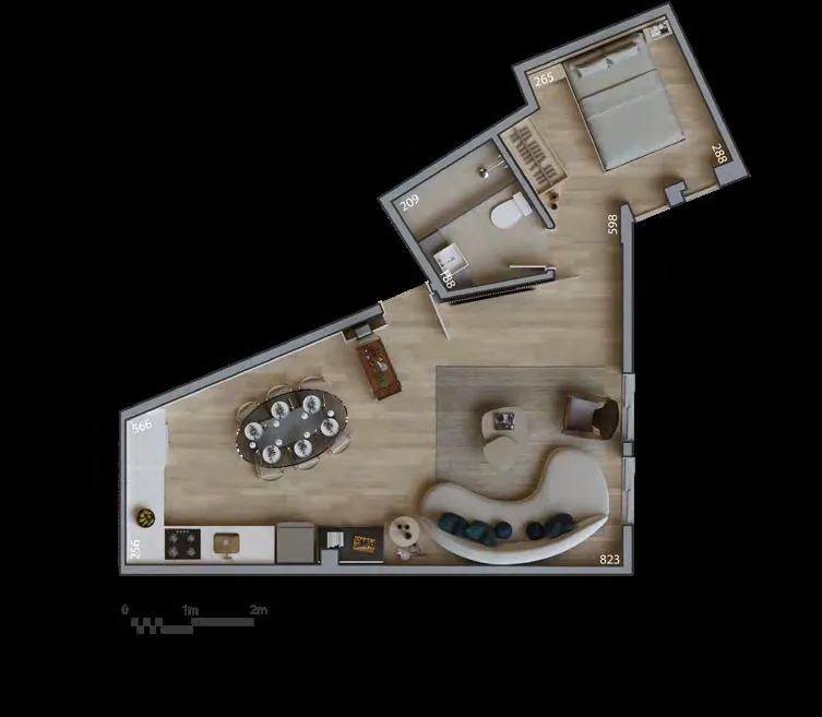 Planta humanizada: 1 quarto de 52 m² do Glória Del'Art