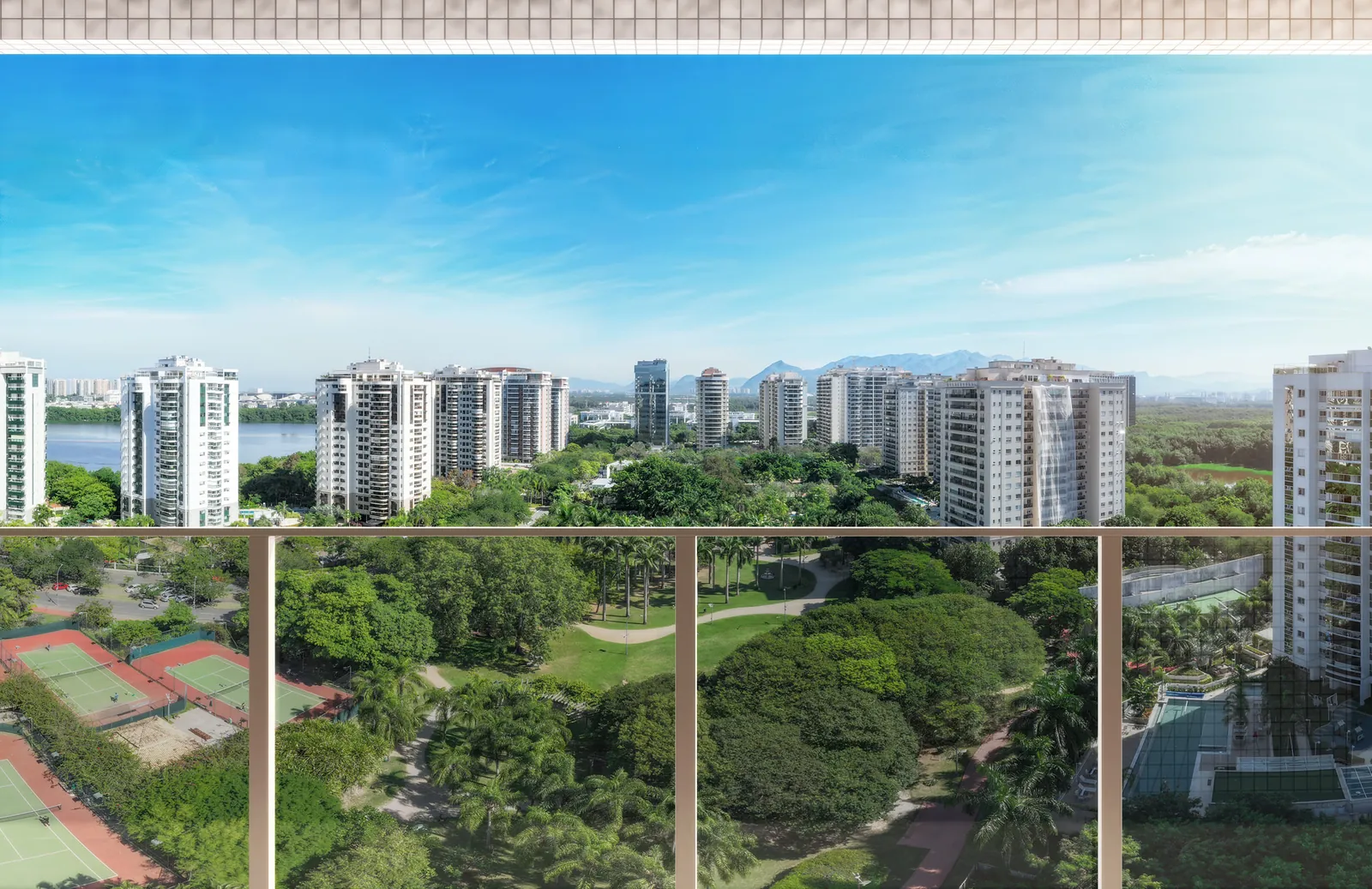 Vista da varanda para o Green Park, a lagoa e as montanhas