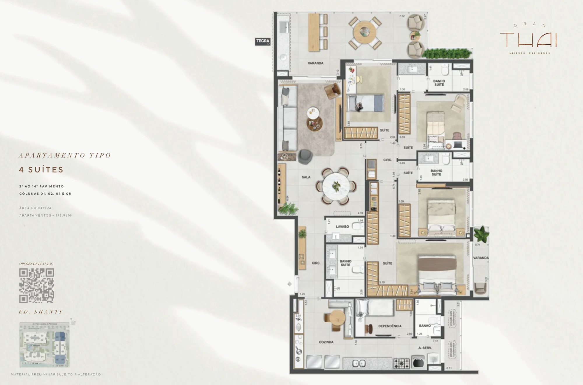 Planta humanizada: 4 suítes no shanti do Gran Thai