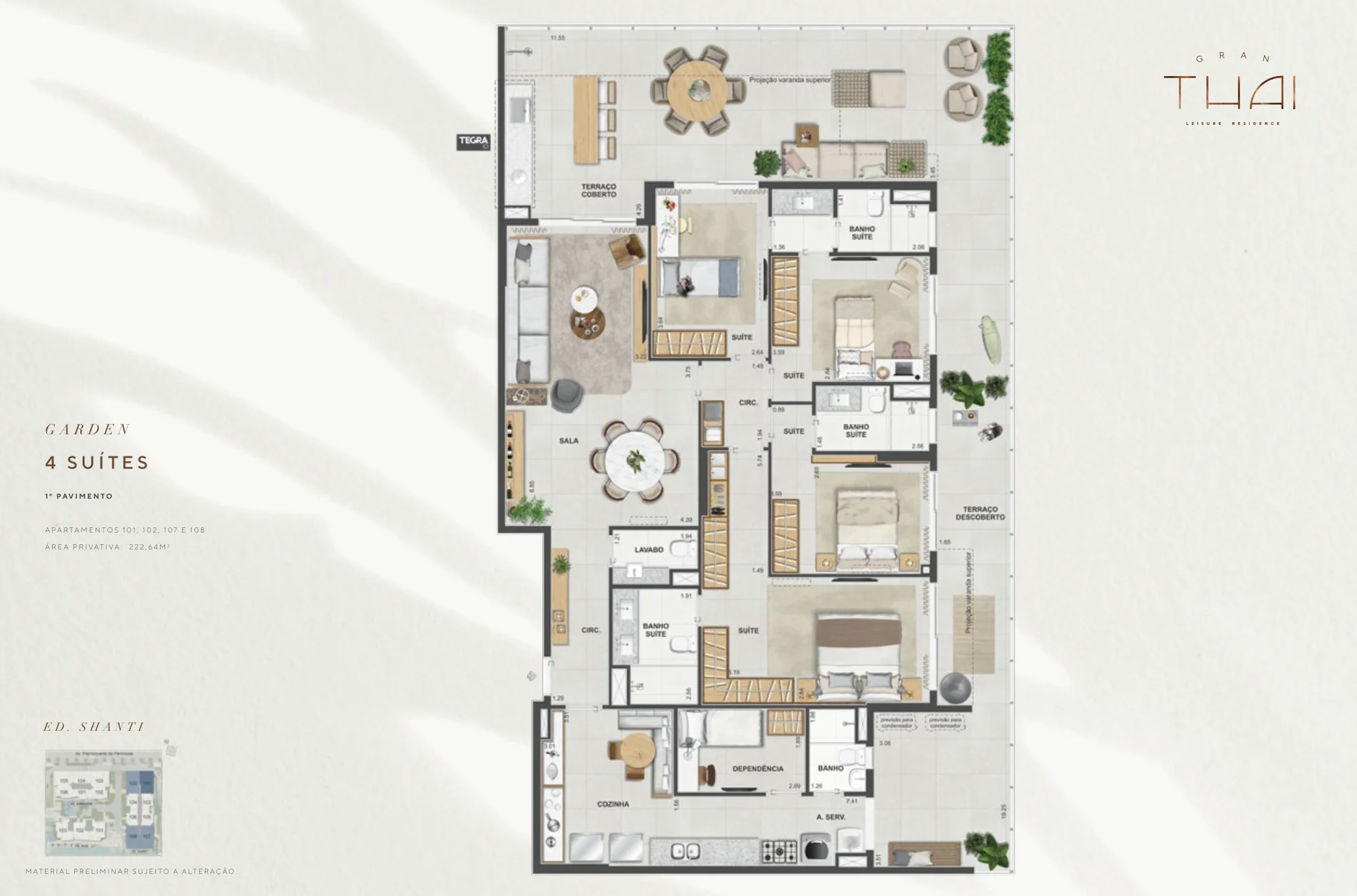 Planta humanizada: up garden de 4 suítes do Gran Thai