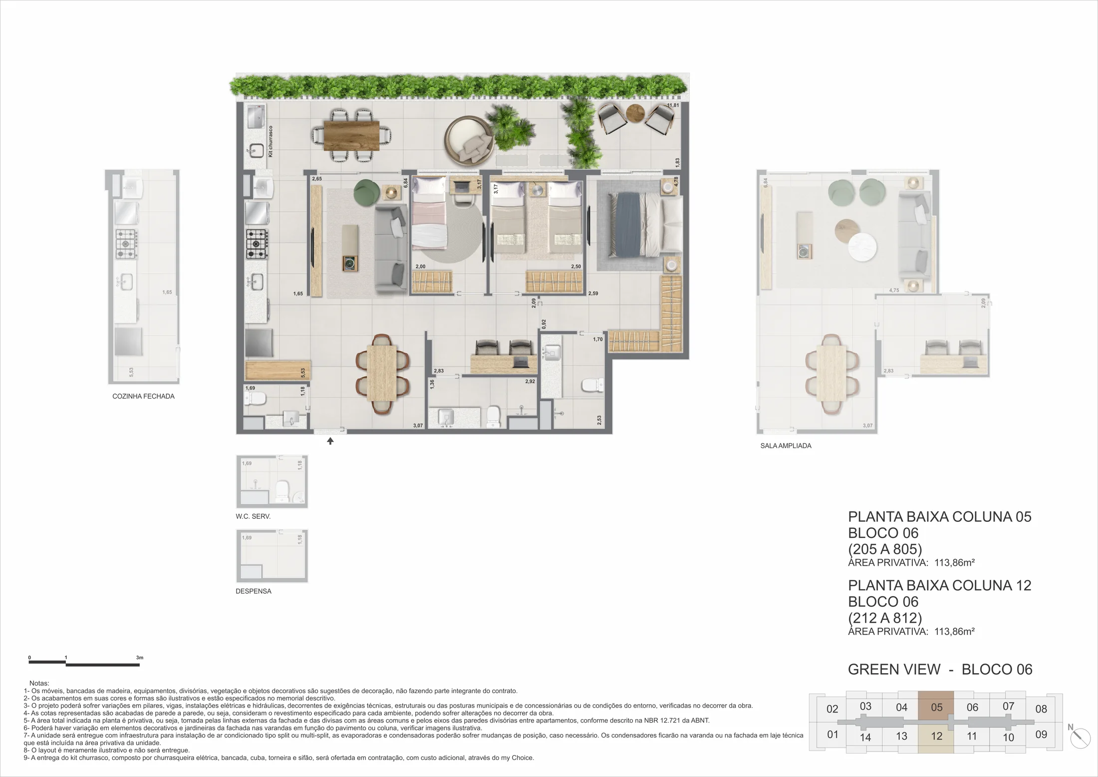 Planta de apartamentos do bloco 6 · 3 quartos
