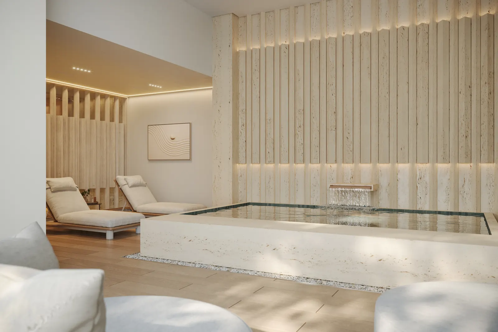 Spa com banheira de hidromassagem e espreguiçadeiras