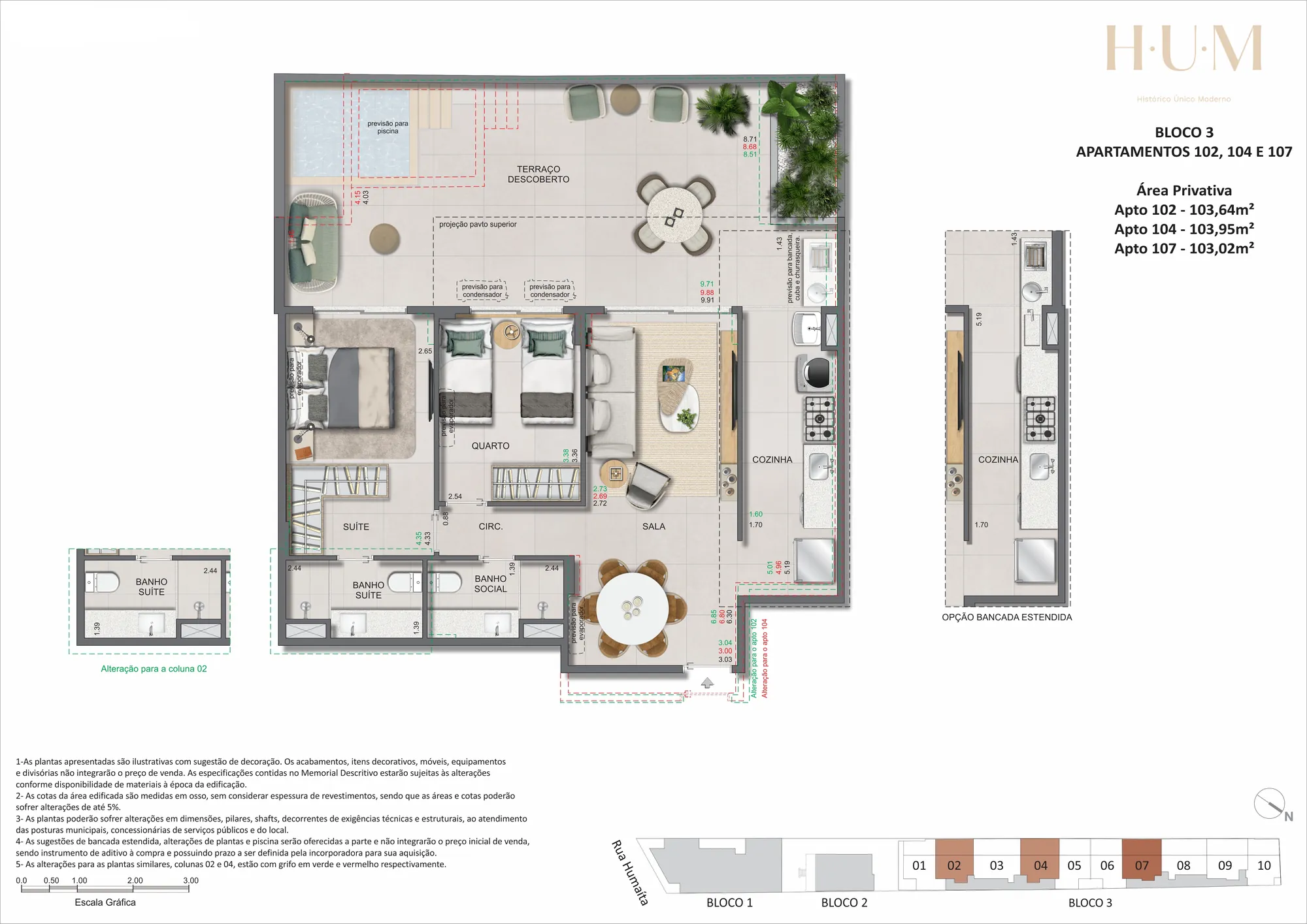Planta humanizada: gardens de 2 quartos, 99 a 104 m² do H.U.M