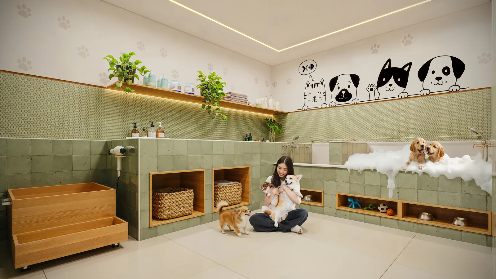 Pet care com banheira e bancada