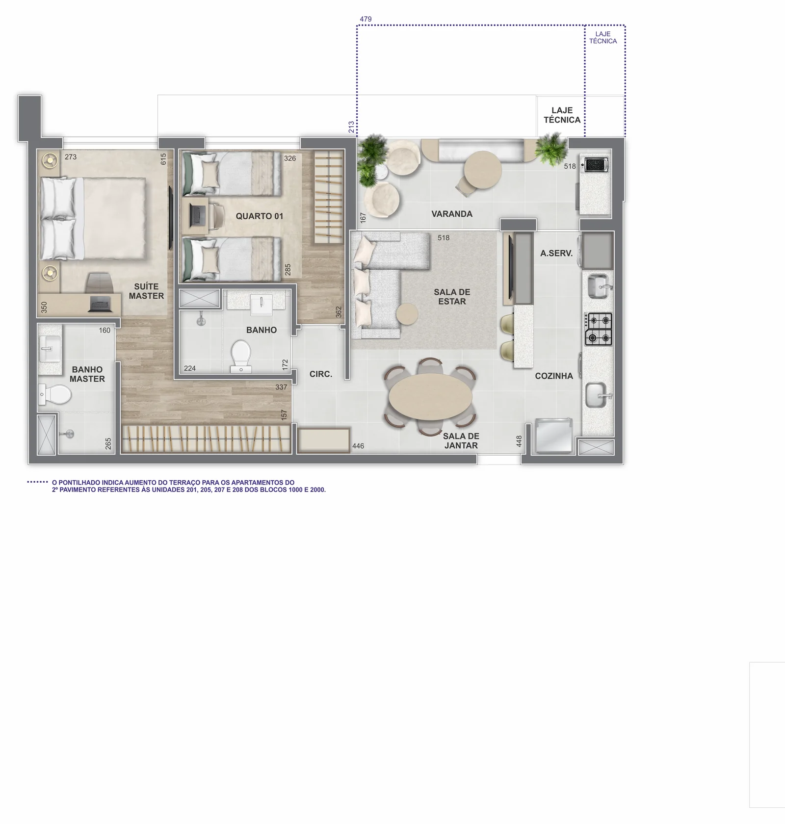 Planta: 2 quartos, 78 a 79 m²