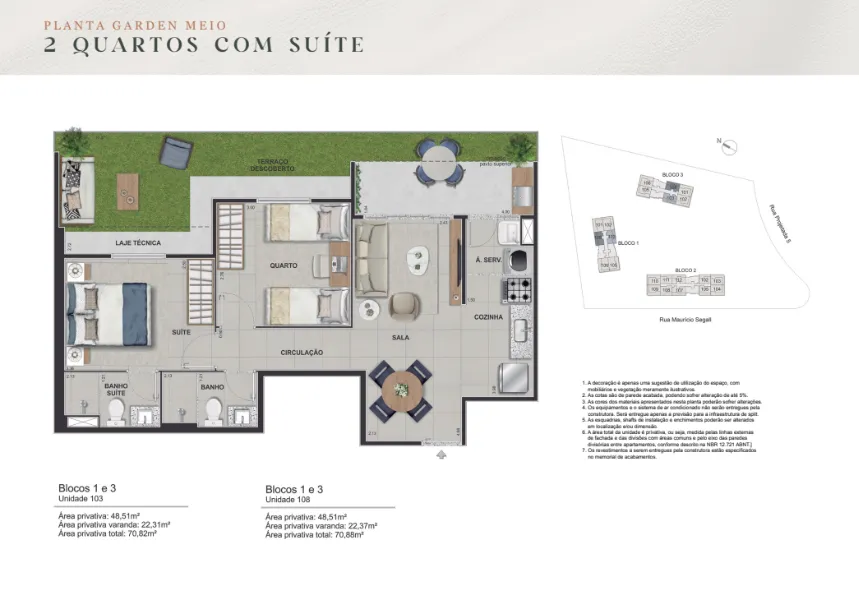 Planta: garden 2 quartos com suíte