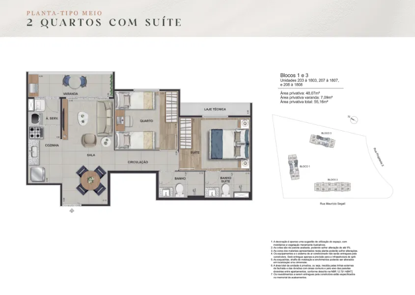 Planta: 2 quartos com suíte