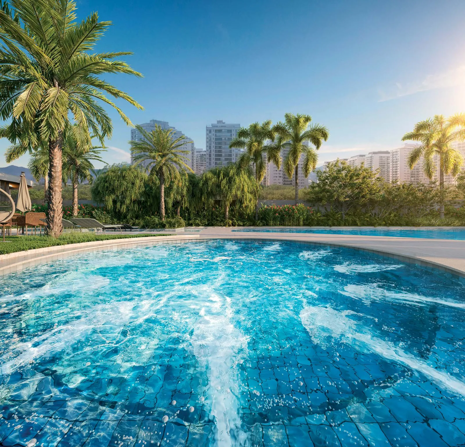 O spa externo do In The Park, cercado de plantas