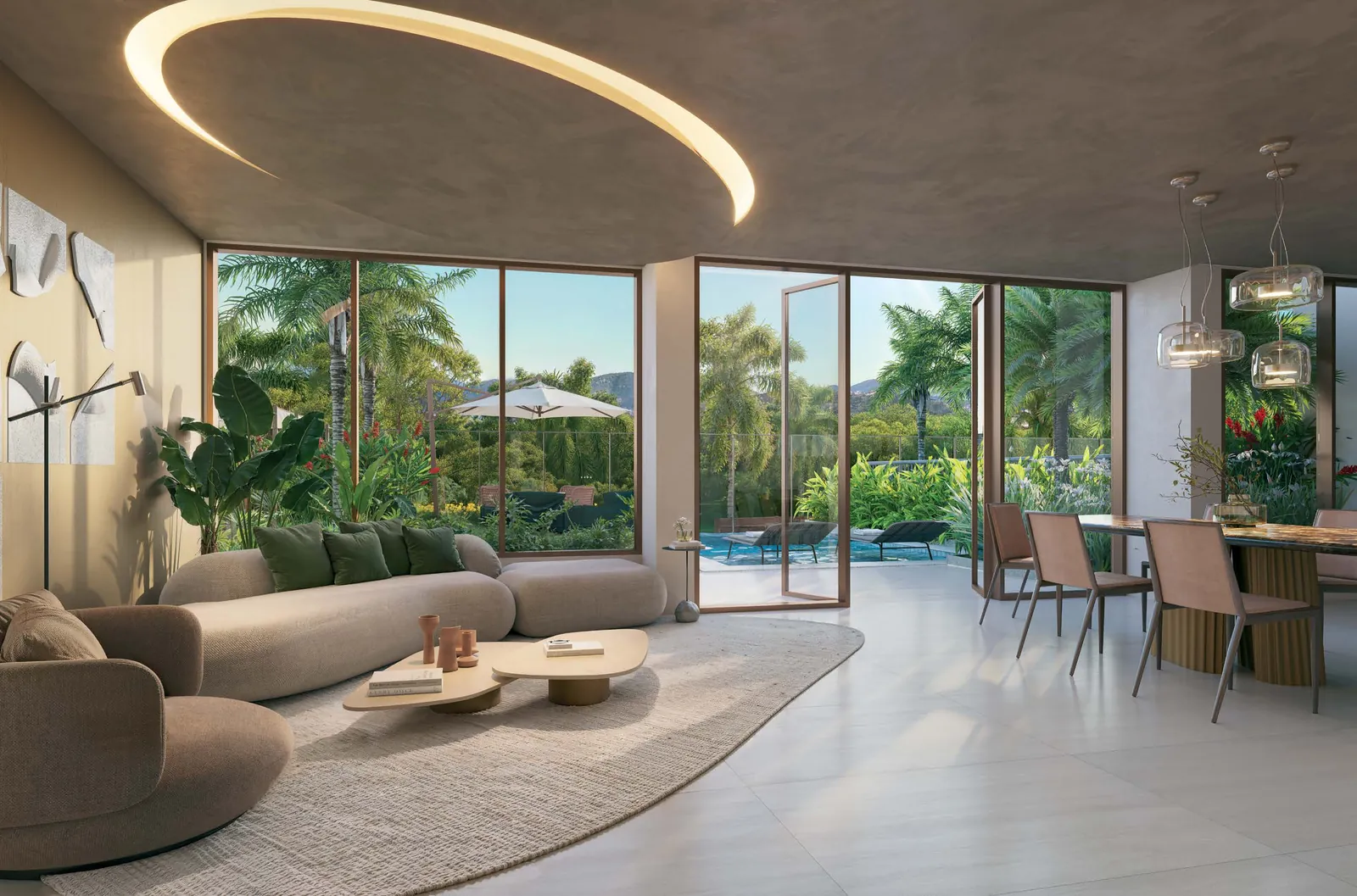 Uma pool house do In The Park, com sala envidraçada