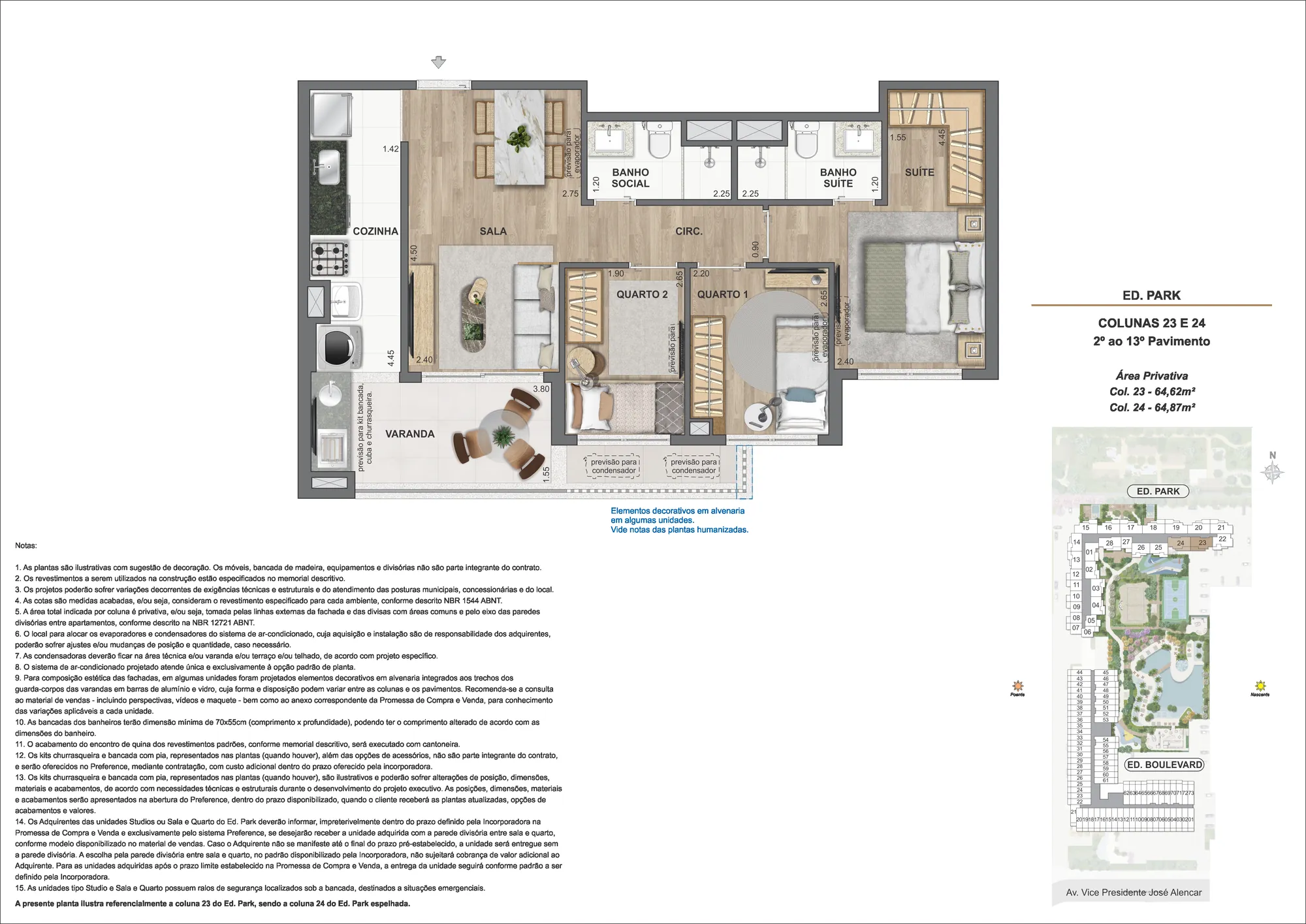 Planta humanizada: 3 quartos de 65 m² do In The Park