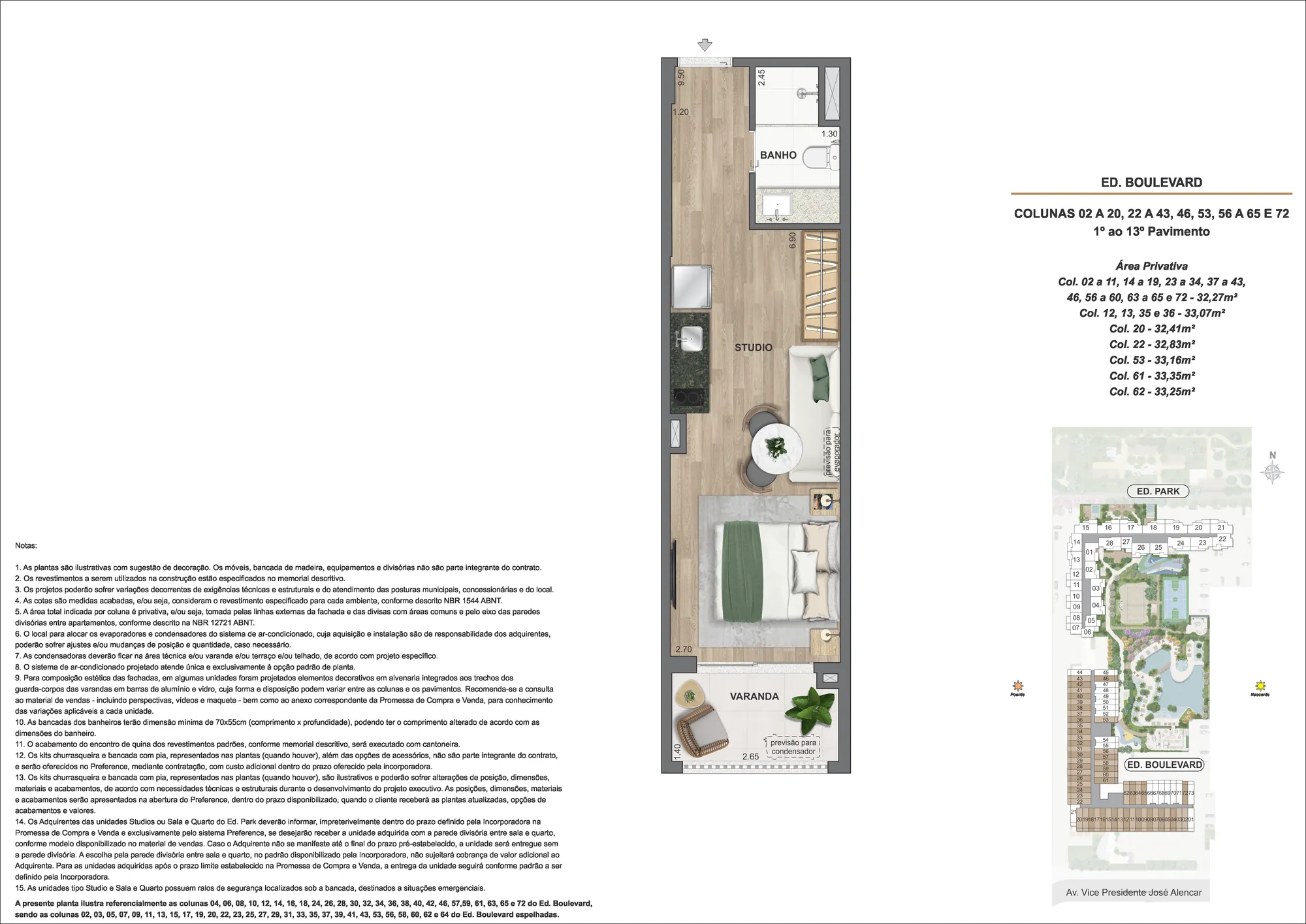 Planta humanizada: studio de 32 m² do In The Park
