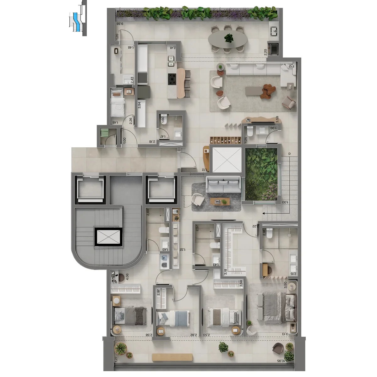 Planta humanizada: insigna classic · 2 suítes + 2 quartos